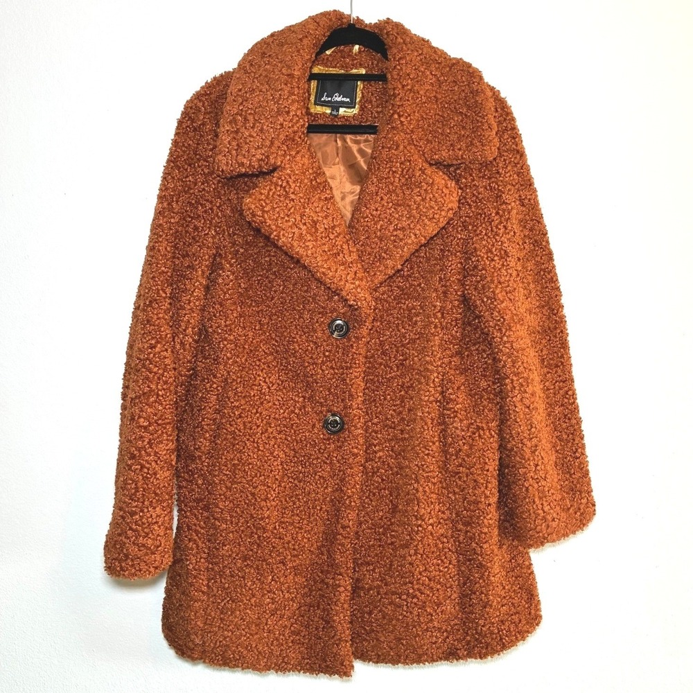 Sam Edelman Teddy Coat Women Large Long Faux Fur Sherpa Pea Coat Oversized Indie